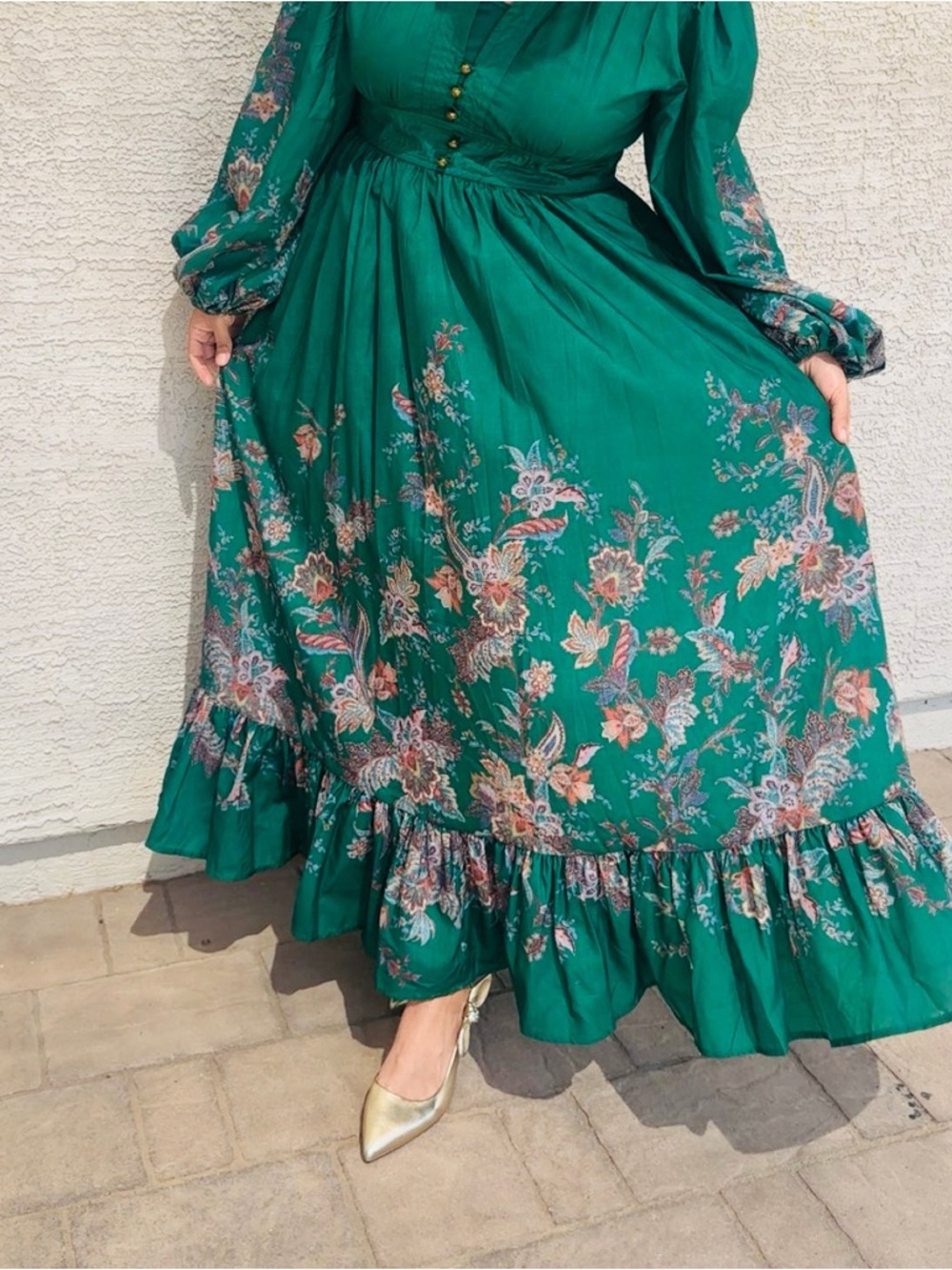 Emerald Green Floral Maxi Dress - Picture 9 of 9